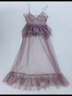 Urban Outfitters Aida Sheer Mesh Ruffle Midi Dress Purple Size Small Petite